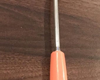Vintage Ekco Chromium Plate Chrome Metal Kitchen Utensil Pink Slotted Spoon USA