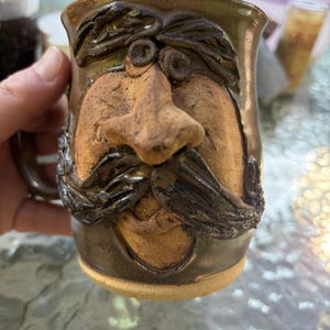 Vintage ful rolig 3D-ansiktsmugg keramik mustaschman handgjord
