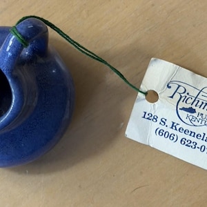 Vintage Small Blue Glazed Bybee Pottery Pitcher with tag {KENTUCKY}