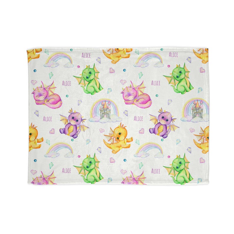 Custom Dragon and Rainbows Baby Blanket Personalized Kid Gift Nursery
