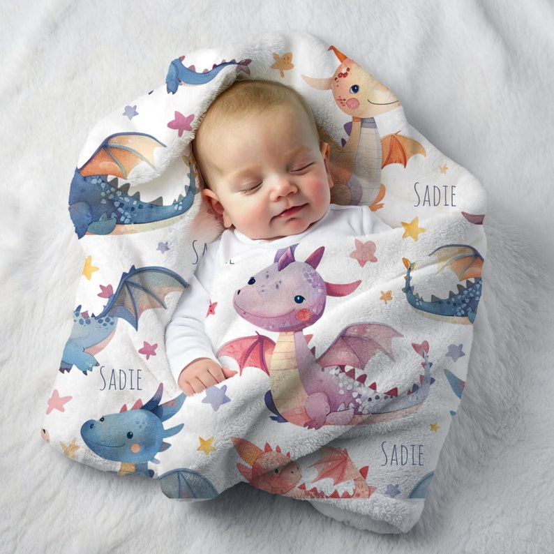 Dragon Personalised Baby Blanket, Nursery Decor, Custom Kids Throw