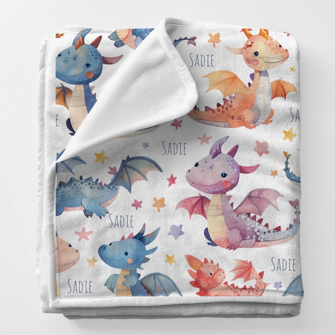 Dragon Personalised Baby Blanket, Nursery Decor, Custom Kids Throw