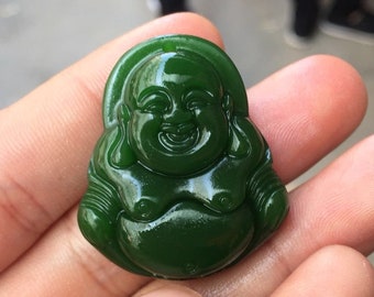 Natural green jade Buddha pendant Lucky Charm Laughing Buddha Maitreya Buddha pendant DSC05512