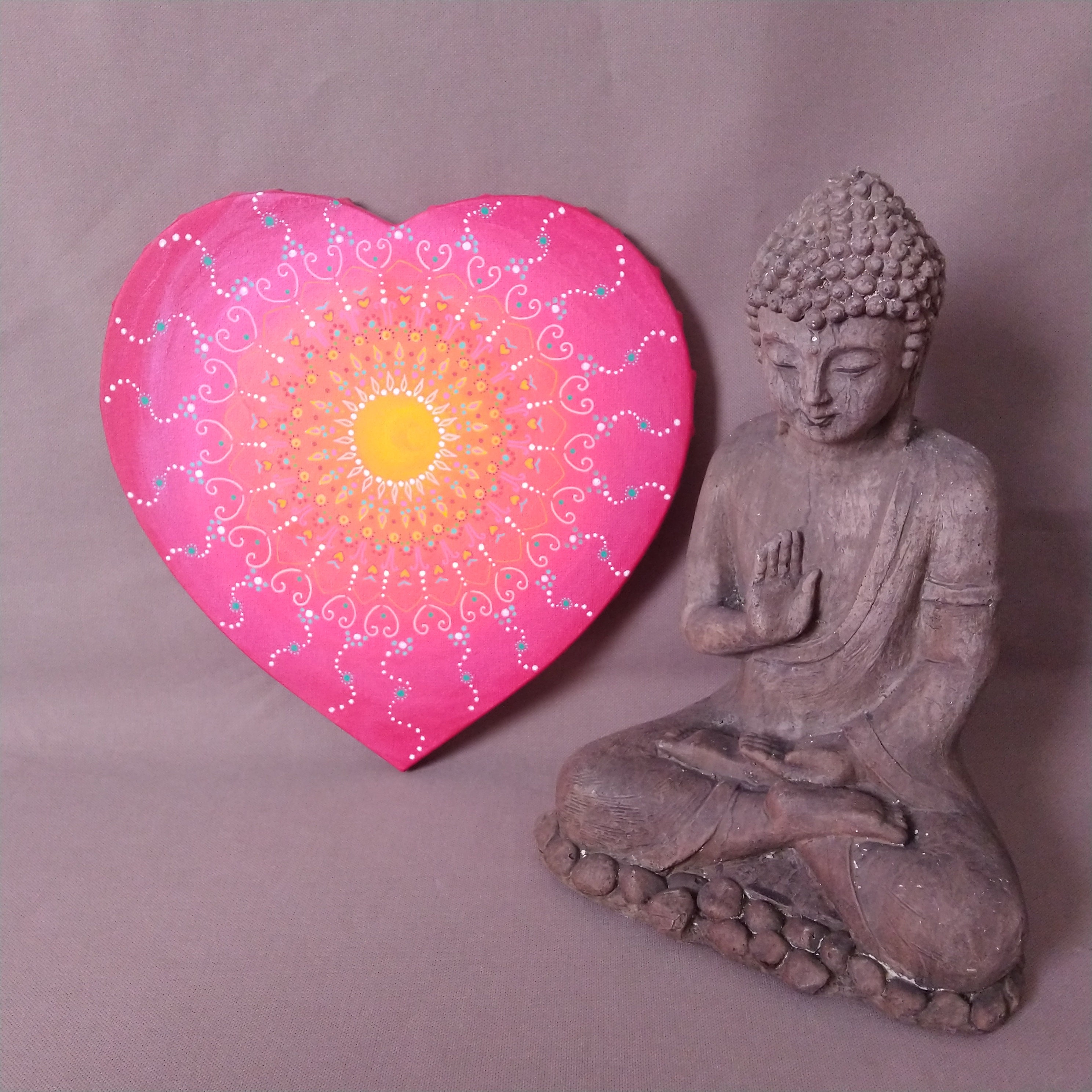 Tableau Coeur Rose Orange Jaune Support Énergétique Ouverture Du Cœur Rayonnement Joie Tendresse Amo