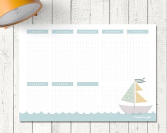 Weekplanner A4 "Schip Ahoy" / Weekplanner / Verjaardagscadeau
