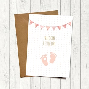 Babykarte / Zur Geburt - Welcome Baby Feet rosé EN / Glückwunschkarte zur Geburt | Mädchen