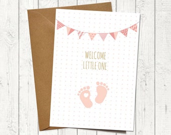 Babykarte / Zur Geburt - Welcome Baby Feet rosé EN / Glückwunschkarte zur Geburt | Mädchen