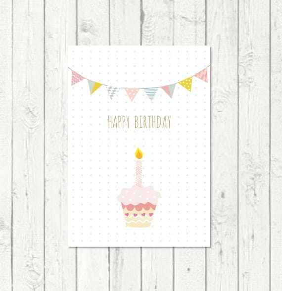 25 Geburtstagskarten ‚Happy Birthday‘ Mit Muffin-Motiv – A6, 300 G/m², Matt Lackiert