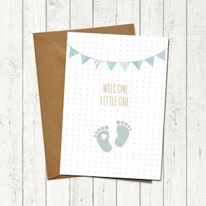 Babykarte / Zur Geburt - "Welcome Baby Feet blau" / Glückwunschkarte zur Geburt | Junge