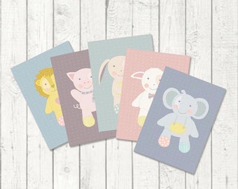 Postkarten Set für Kinder, 5 Stück / Einladung Kindergeburtstag / Postkarte Kinder / Postkarte Tiere