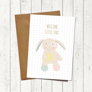 Karte zur Geburt - "Welcome little one Hase" / Glückwunschkarte zur Geburt / Babykarte