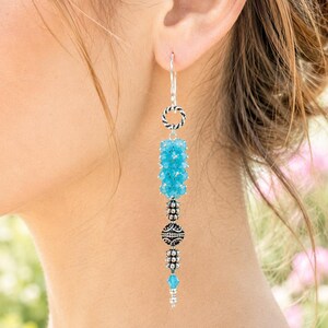 Light Blue AB Crystal Bicone Dangle Earrings, Sterling Silver Ear Wires