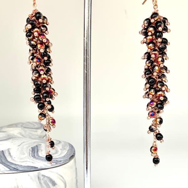 Cluster/Grape/Bubble/Chandelier Pearl Drop Earrings, Black Volcano Pearls Dangle Drop Earring, Ladies Gift, Unique Gift