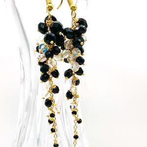 Dangle Drop Earrings,Black and Crystal Beaded Earrings, Bride Wedding Jewellery, Gift for Her