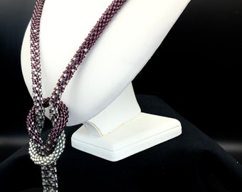 Knotted Beaded Necklaces in Dark Purple and Silver, Ladies Gift, Bead Necklace