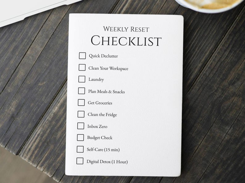 Weekly Reset Checklist Printable | Minimal Sunday Reset Planner ...