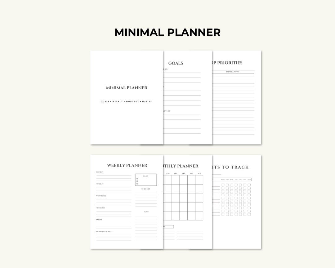 Minimal Productivity Planner Printable | Goal Planner, Weekly & Monthly ...