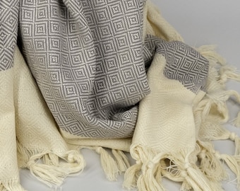 Handwoven Turkish Towel | MILD, Gray | Boho Beach Towel | Minimalist Bath&Sauna Cover Up |Soft Fringed Peshtemal | Travel Picnic Blanket
