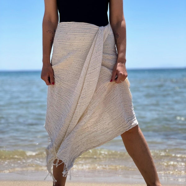 Gift for Her, Him | Beach Sarong | Handwoven Absorbent Beach Wrap | Cotton Soft Speckled Scarf with Tassels | Nomad Big-size Shawl | PAMUK
