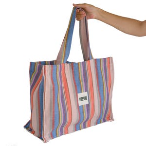 Handwoven Turkish Cotton Tote Bag: Striped Beach Shopper, Small Medium Large Bags | PRISM