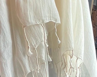 Handwoven Linen Cotton Scarf | Lightweight Cream Tassel Shawl | SMOOTH