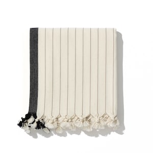 Handwoven Turkish Bath Towel, Black or Blue Striped | Premium Cotton Classic Modern Bathroom Decor Towels | Extra Large Soft Towel | ELEGANT