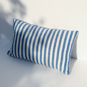 Royal Blue Striped Cushion Cover in Blue | Decorative Cotton Handwoven Pillow | Livingroom Decor for Summer | Hamptons Style Pillow | NIGHT