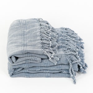 Turkish Bath Towel Sarong in Gray | Fringed Lightweight Hammam & Spa Towel | Soft Cotton Stonewashed Towel | Beach Sarong | SERENE