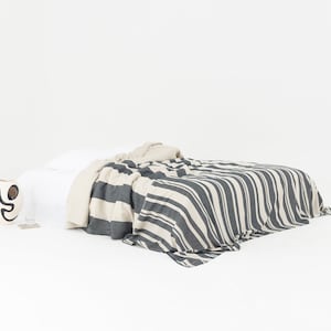 Cotton Blanket| Handwoven Black Striped Bed cover | Queen King Coverlet | Limited Edition Designer Bedspread | Wedding Gift | HUES NR.7