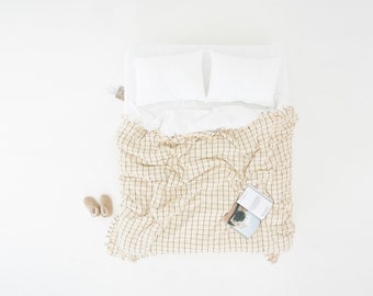 Turkish Cotton Blanket | Cream with Black Stripes, Handwoven Large Throw