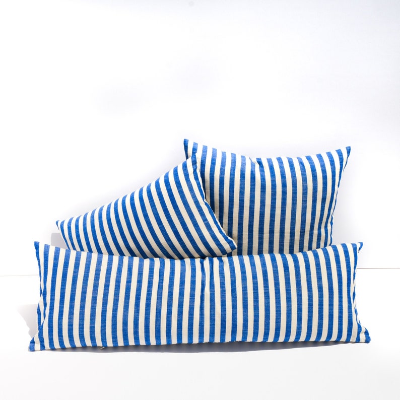 Royal Blue Striped Cotton Cushion Cover | Handwoven Pillow for ...
