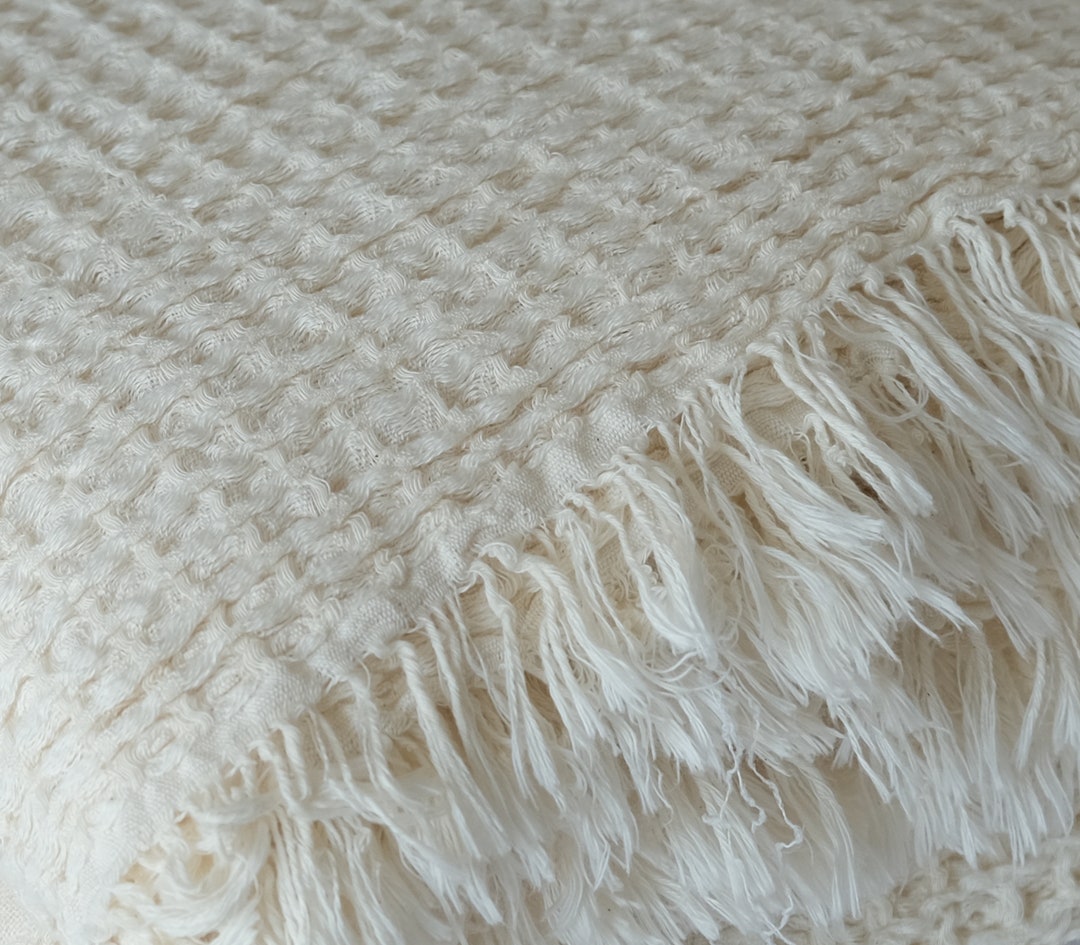 Cream Boho Bedspread Extra Soft Cotton Blanket Unique Bedding With