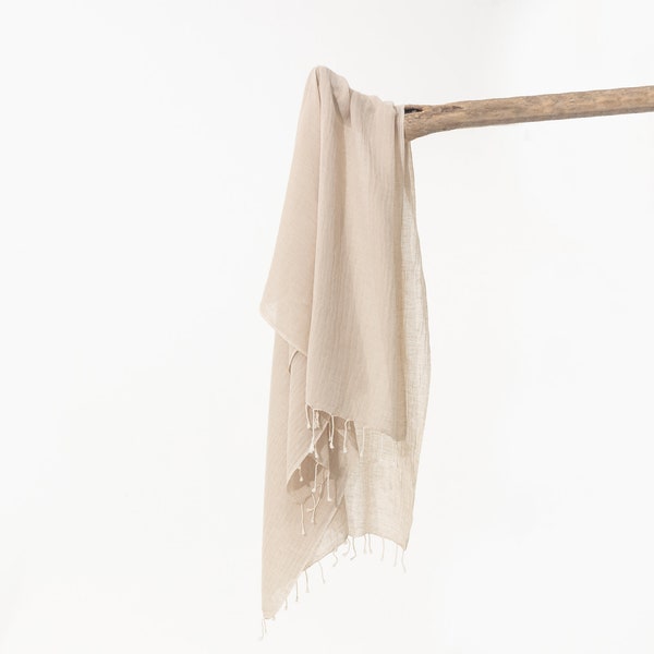 Linen Sarong in Mink | Cotton Scarf with Tassels | Handwoven Oversize Scarf | All Seasons Shawl | Gift for Mom | SMOOTH