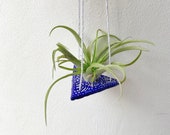 Air plant hanging holder Blue FREE UK SHIPPING Patterned hanging plant indoor Tillandsia Holder