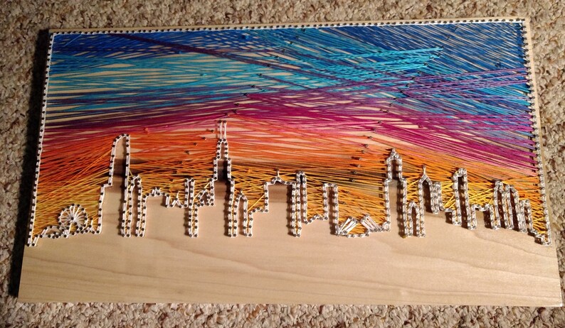 City Skyline String Art with Sunset | Etsy