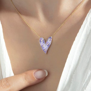 Enamel Color Mini Heart Detail Necklace, 14K Gold Heart Necklace, Colorful Love Necklace, Gift For Love, Handmade Necklace, Dainty Heart