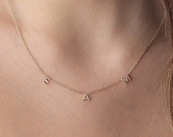 Pave initial necklace ,14k Gold initial Necklace , Personalized Name Necklace , Letter necklace , Personalized jewelry , mothers day gift ,