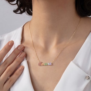 Colorful Nameplate Necklaces - Rainbow Enamel Name Jewelry - Custom Rainbow Necklaces - Multi-Colored Nameplate Necklaces - Gifts for Mom