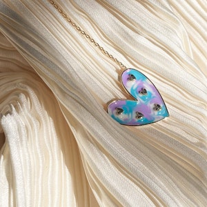 Enamel Color Mini Heart Detail Necklace, 14K Gold Heart Necklace, Colorful Love Necklace, Gift For Love, Handmade Necklace, Dainty Heart