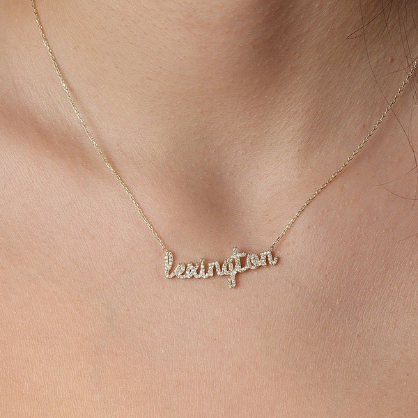 Namen Halskette - Gold Namen Halskette - Pave Namen Halskette - personalisierter Schmuck - Geschenk für Mama - Benutzerdefinierte Name Halskette - 14k Goldkette