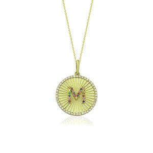 14K Gold Pave Elongated Gemstone Initial Necklace - Personalized Necklace - Custom Pave Gemstone Initial Charm - Gift for her