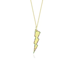 14K Gold  Gemstone Lightning Charm - Gemstone Necklace - Gold Lightning Necklace - Colorful Gemstone Lightning Necklace,Personalized Jewelry