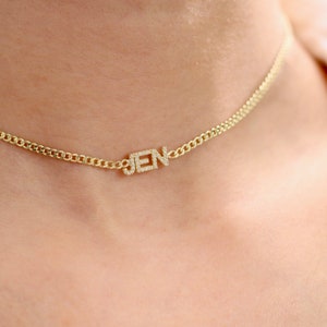 Pave name choker - choker for woman - Personalized name choker - 14 gold choker - solid gold necklace - custom name necklace - mom necklace