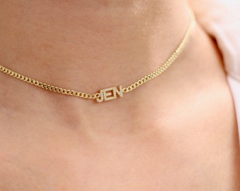 Pave name choker - choker for woman - Personalized name choker - 14 gold choker - solid gold necklace - custom name necklace - mom necklace