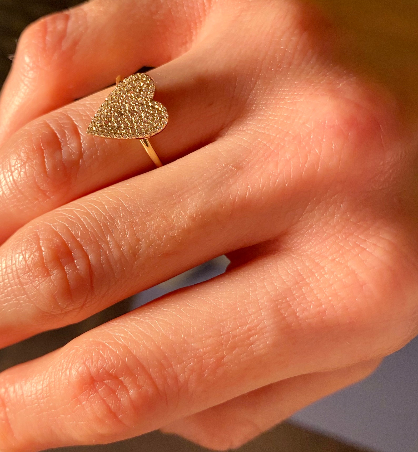 Heart Ring Pave Elongated Heart Ring Pave Diamond Heart Etsy