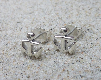 Anchor stud earrings, silver 925, pair