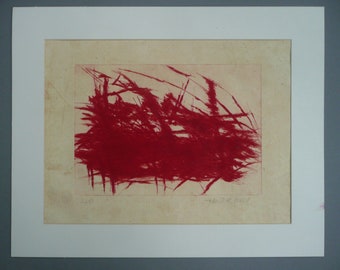 Drypoint etching "Intertwining" with passe-partout abstract red 40 x 50 cm unique