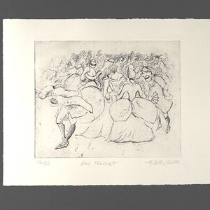 Etching &quot;the minuet&quot; hand print picture black and white courtly dance
