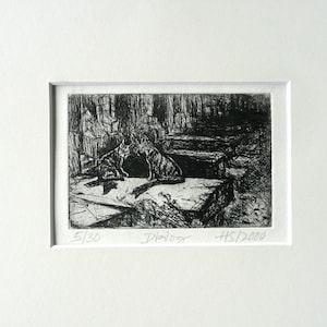 Etching &quot;Dialogue&quot; Père Lachaise with passepartout