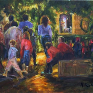 Original painting oil on canvas &quot;before admission&quot; with frame 50 x 60 cm